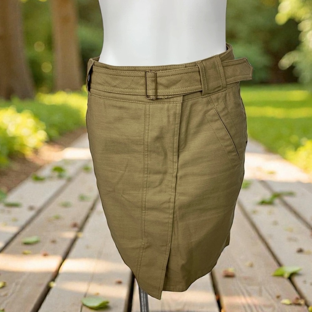 Ann Taylor LOFT Khaki Tan Utility Canvas Safari Skirt Belted Size 4